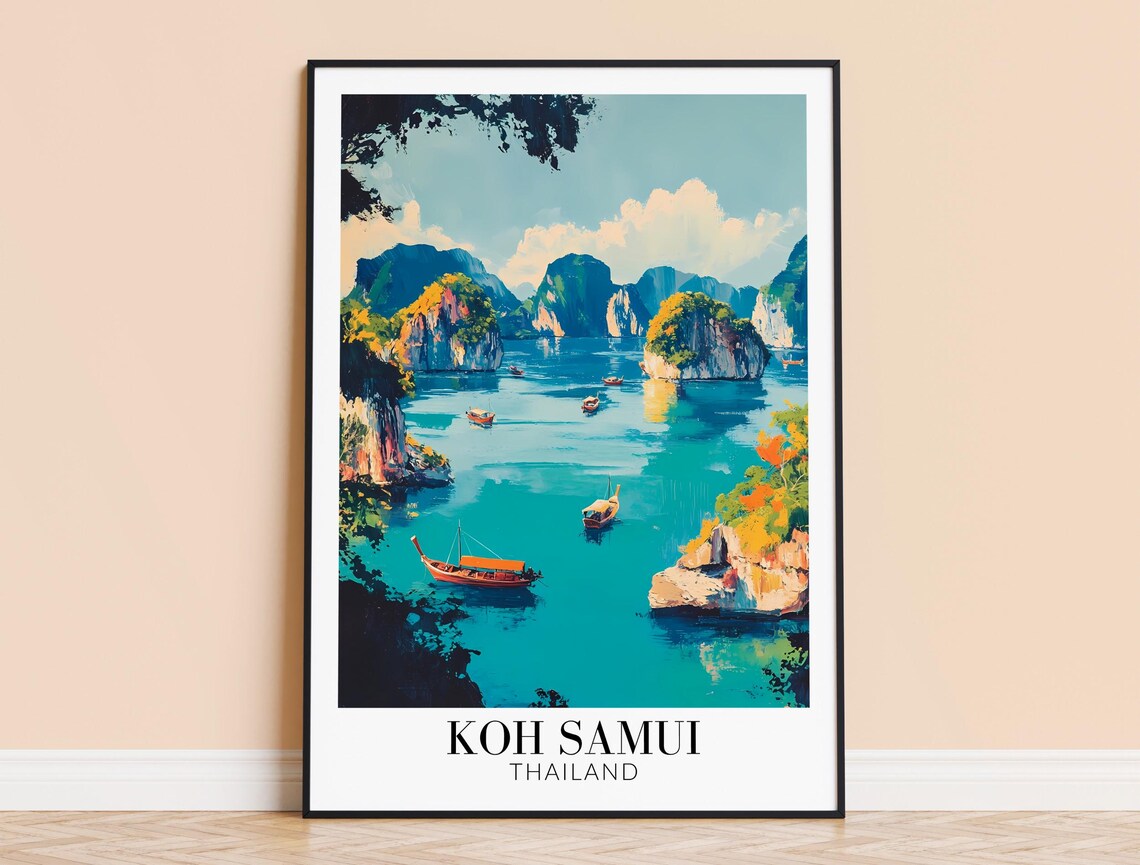 Koh Samui Thailand Emerald Lagoon Karst Islands Longtail Boats Poster