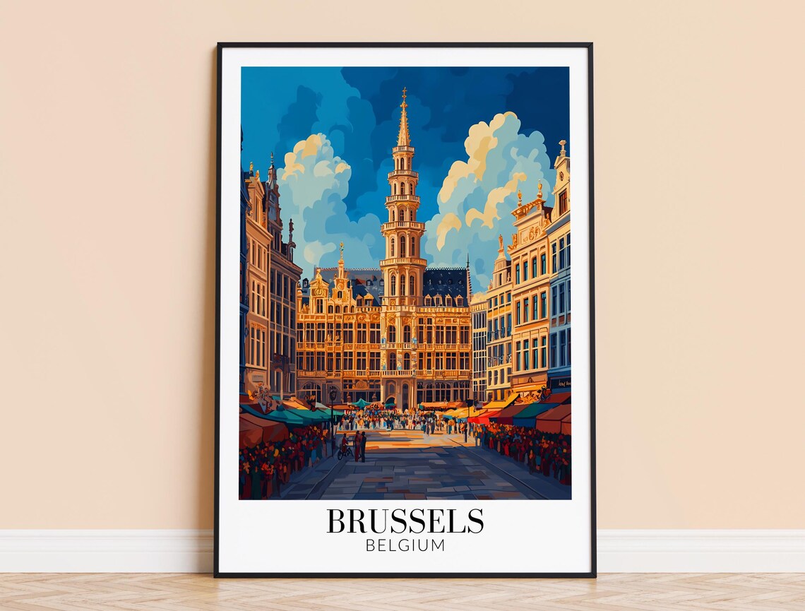 Brussels Belgium Grand Place City Hall Glowing Evening Poster