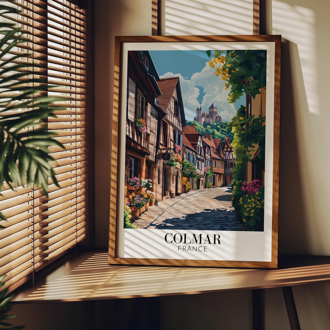 Colmar Half Timbered Street Flowers Hilltop Castle Travel Poster - Image 4