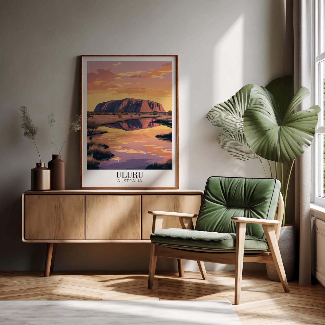 Uluru Australia Sunset Desert Waterhole Reflection Travel Poster - Image 3