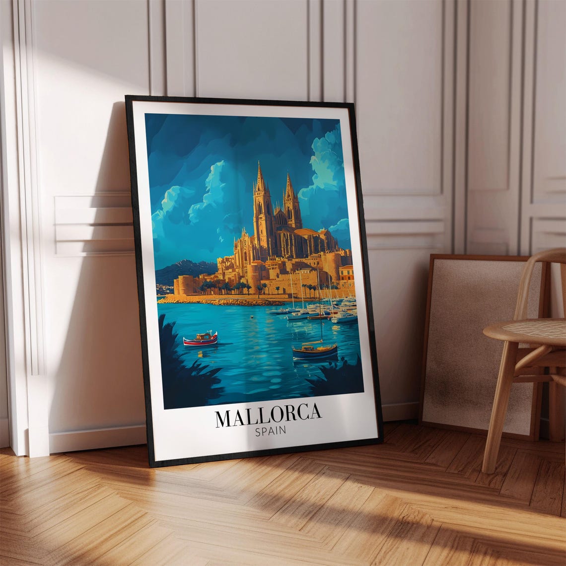 Mallorca Spain Sunset Harbor Poster With Palma Cathedral Twilight View - Image 3