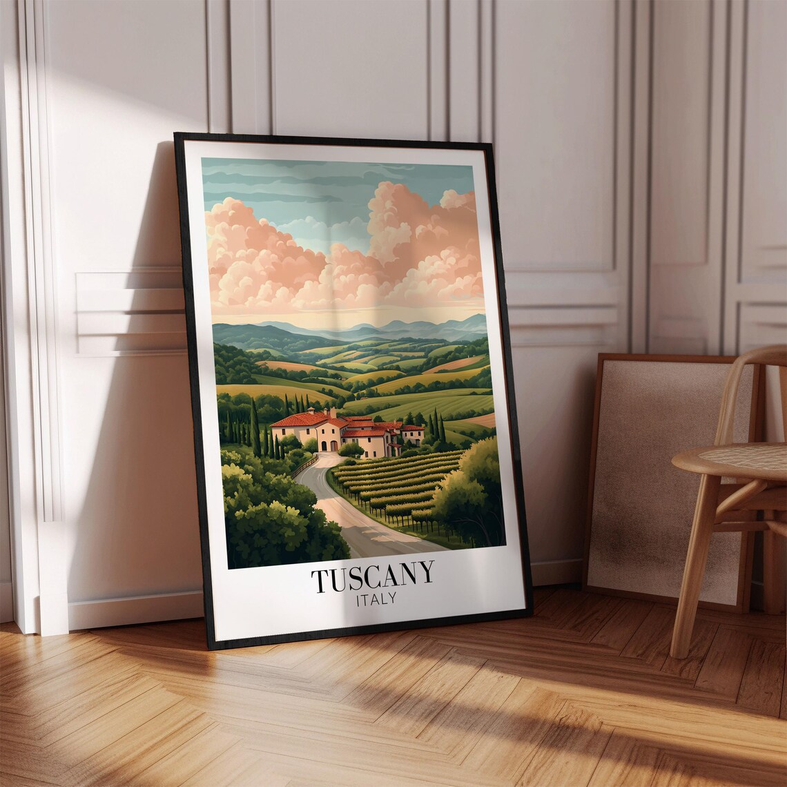 Tuscany Villa Among Vineyards Rolling Italian Hills Countryside Poster - Image 2