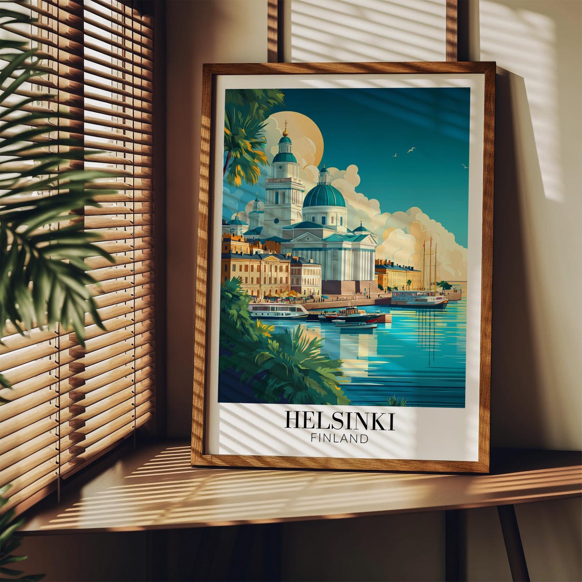 Helsinki Finland Cathedral Harbor Moonlit Night Scene Poster - Image 3
