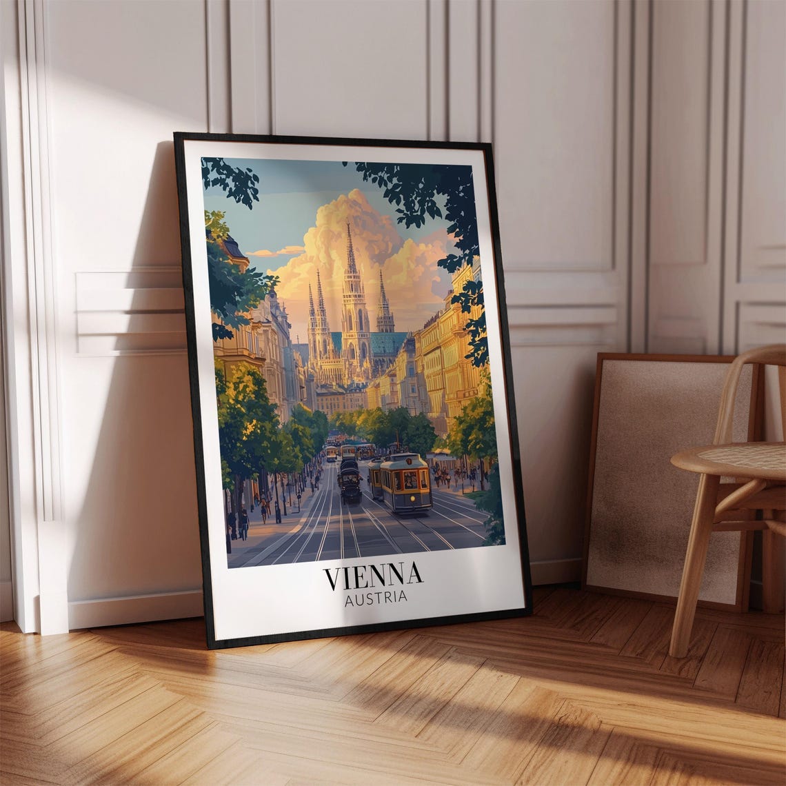 Vienna Austria Vintage Tram Street Gothic Cathedral View Poster - Image 4