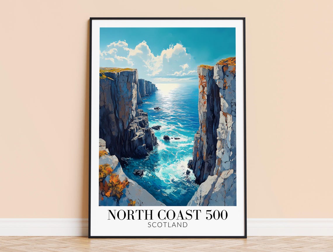 North Coast 500 Scotland Dramatic Sea Cliffs Coastal Travel Poster