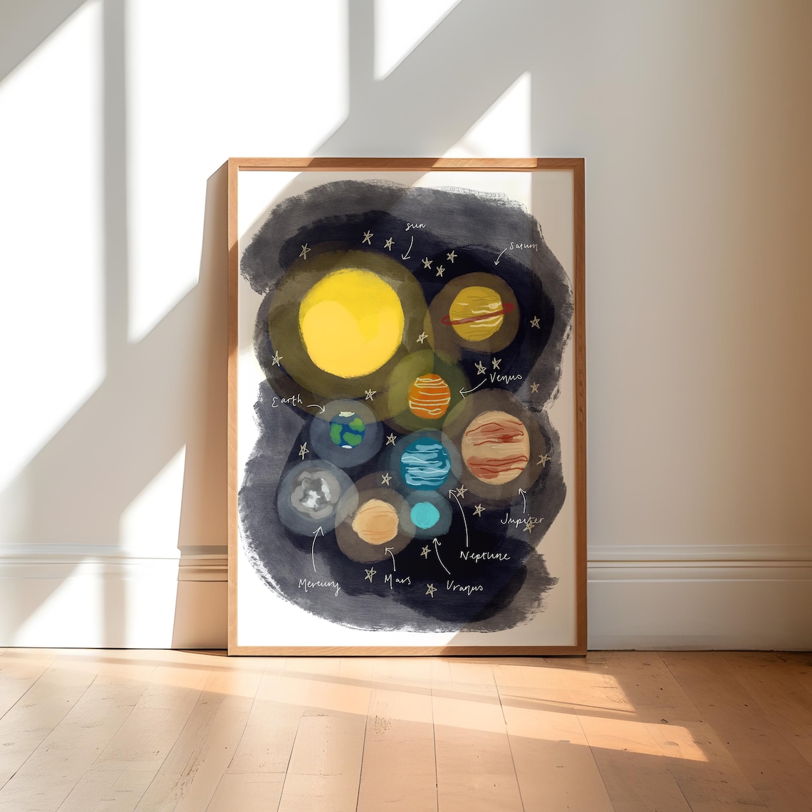 Space Planet Art Print for Bedroom Kids