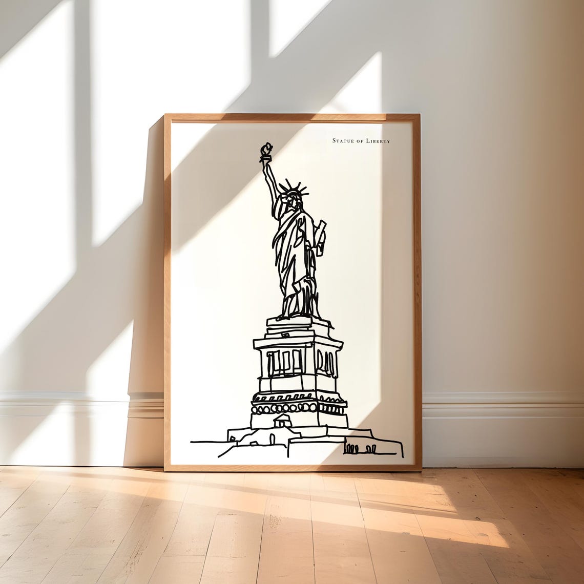 Statue of Liberty Minimalist Black and White Line Art Wall Art