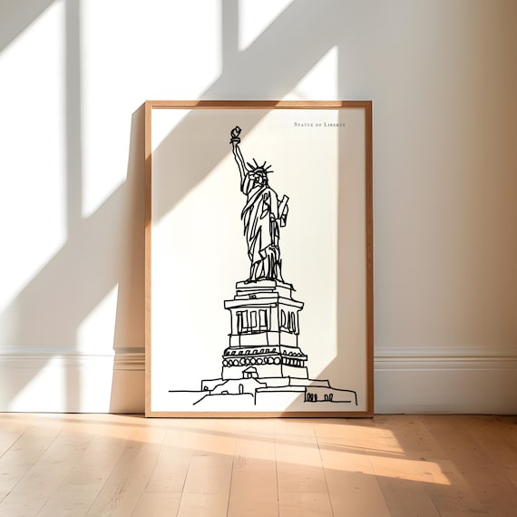 Statue of Liberty Minimalist Black and White Line Art Wall Art
