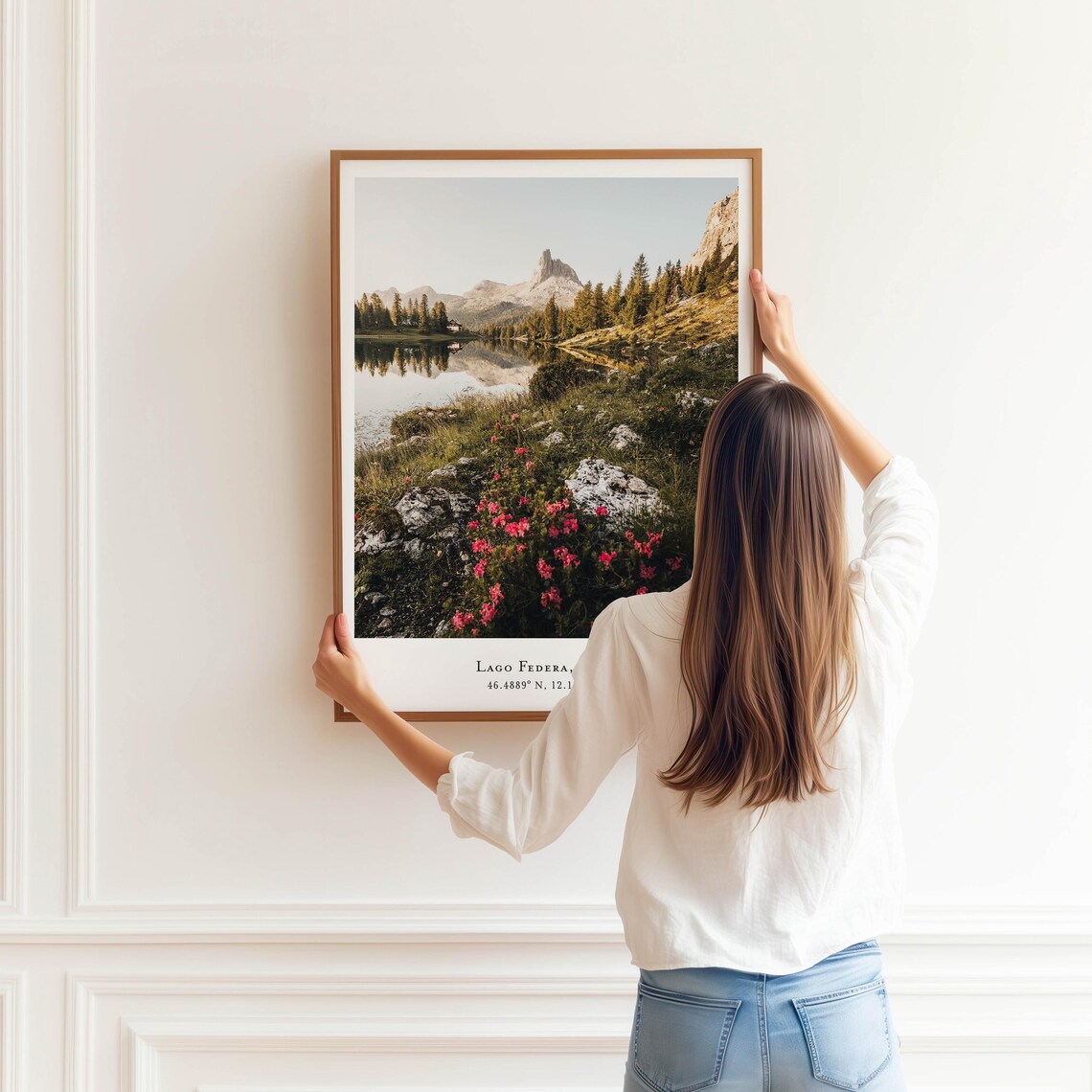 Lago Federa Dolomites Italy Pink Rhododendrons Mirror Peak Poster - Image 3