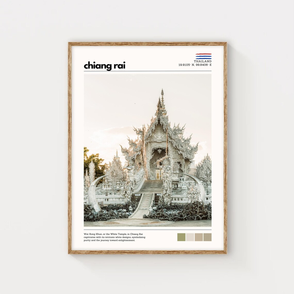 Wat Rong Khun White Temple Chiang Rai Thailand Intricate Travel Poster
