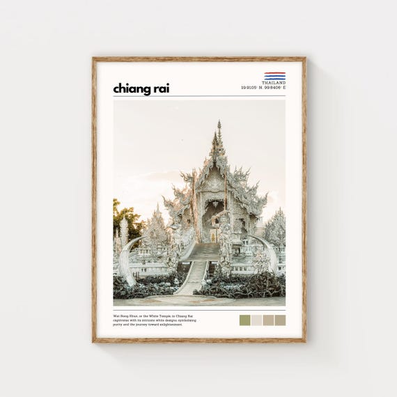Chiang Rai White Temple Print Wat Rong Khun Wall Art Thailand Travel Poster Asian Architecture Decor Temple Photography Artwork