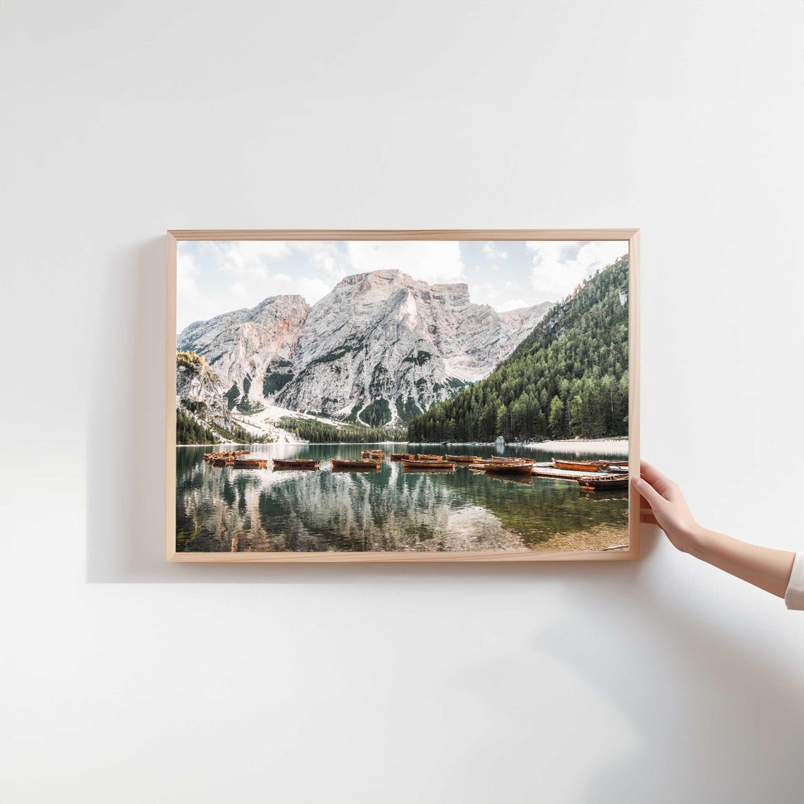 Lago Di Braies Dolomites Rowboats Mirror Lake Mountain Scenery Poster - Image 2