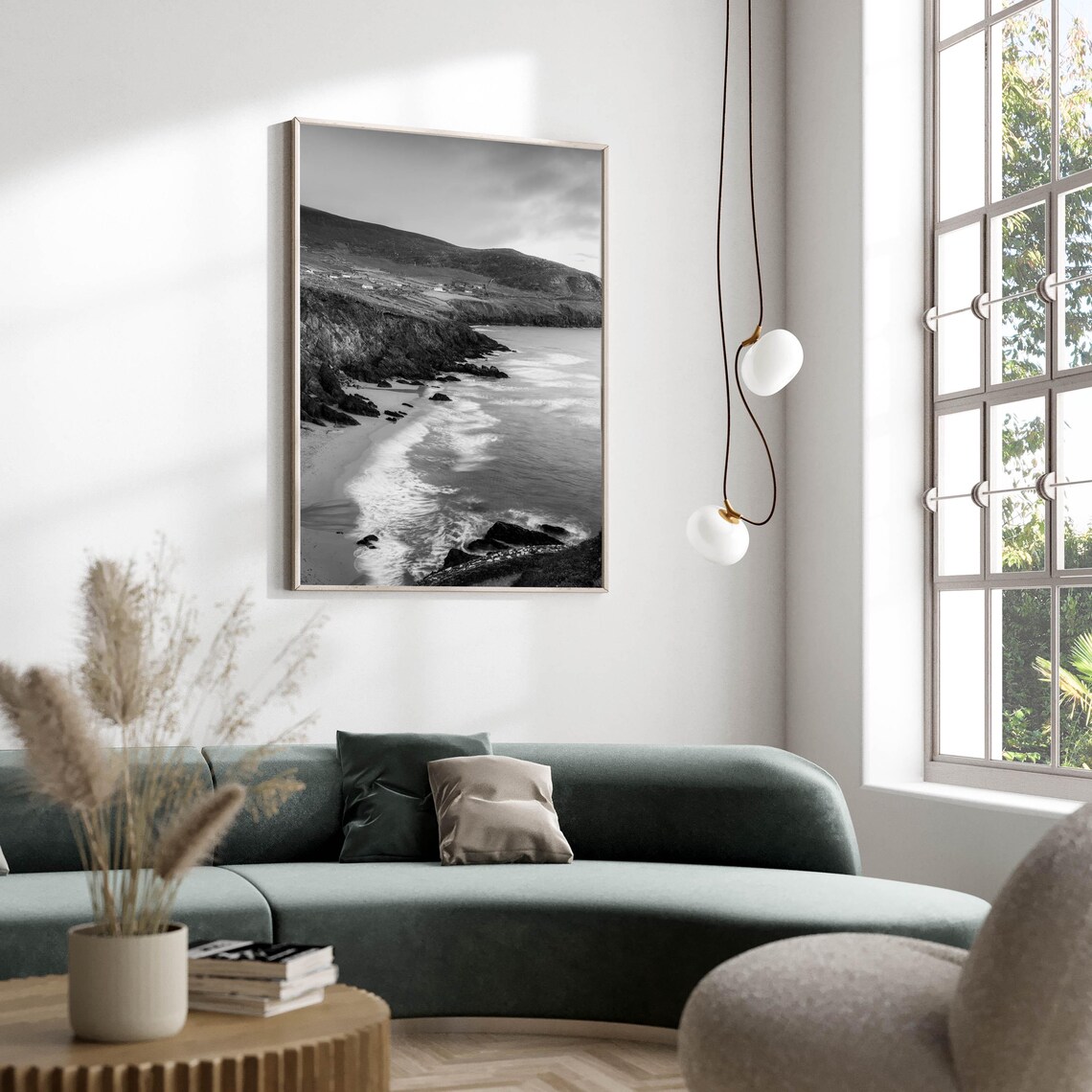 Black and White Rocky Beach Waves Crashing Coastal Photo Poster - Image 2