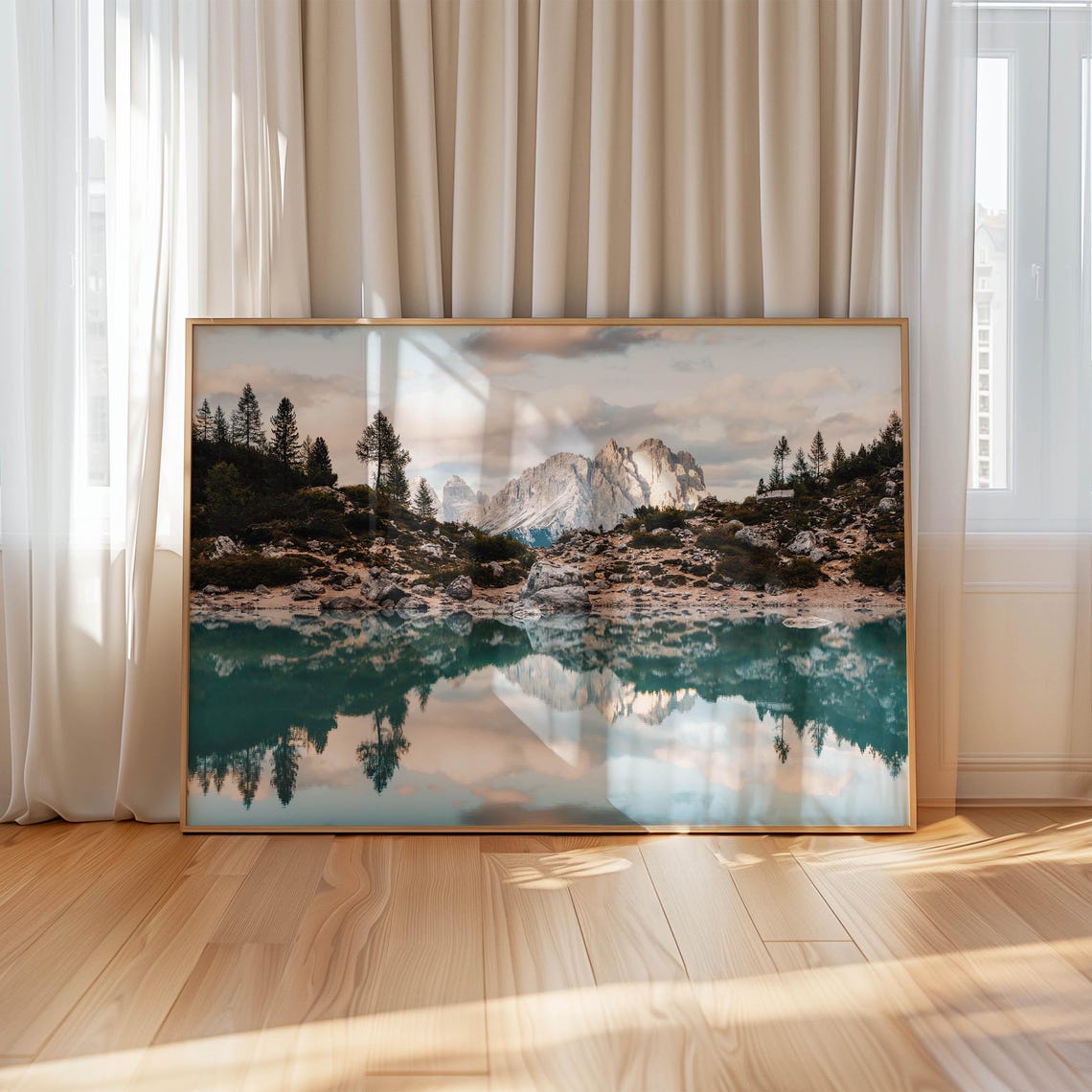 Lago di Sorapis Turquoise Reflection Forest Shore Sunset Poster - Image 4
