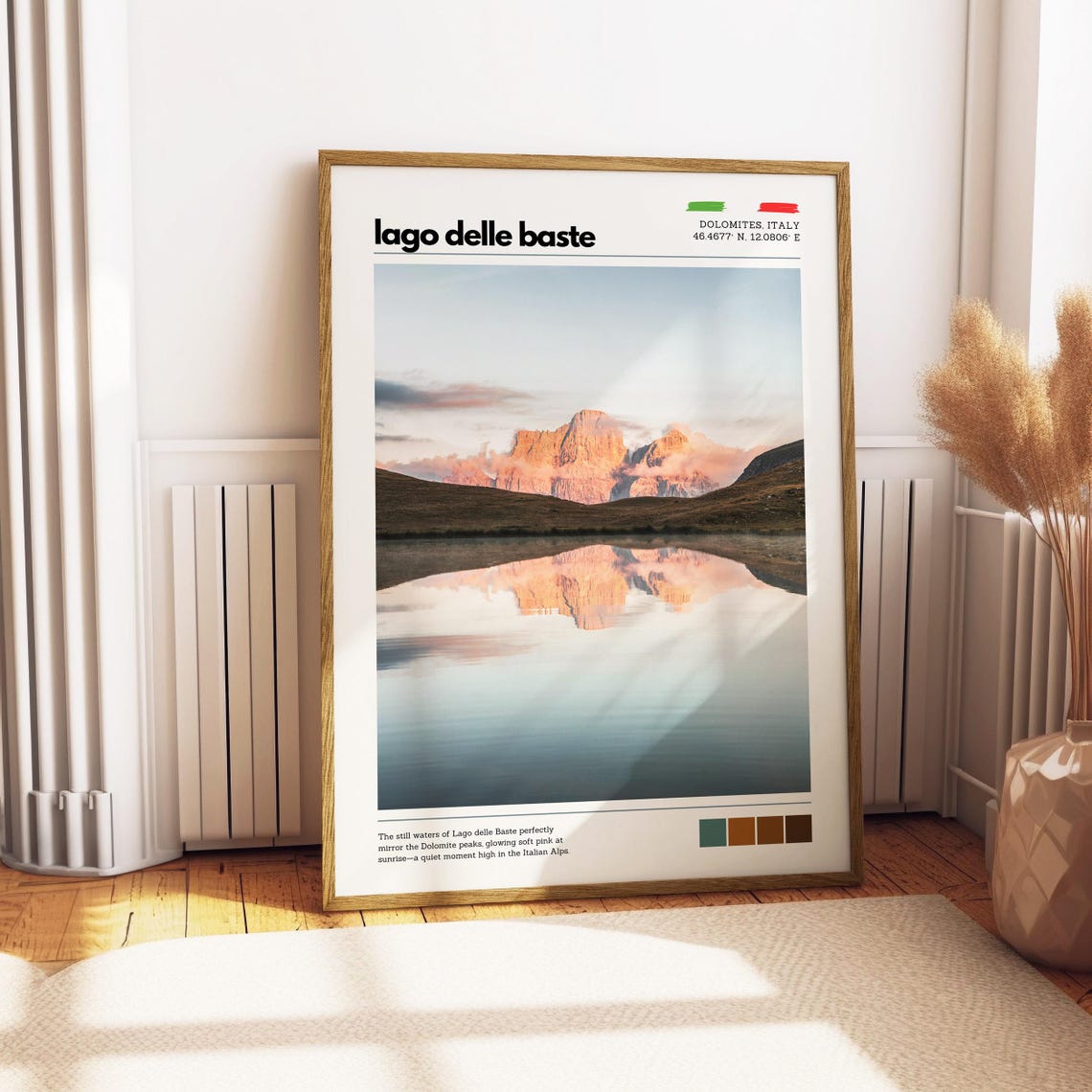 Lago delle Baste Dolomites Sunrise Mirror Lake Pink Glow Poster - Image 3