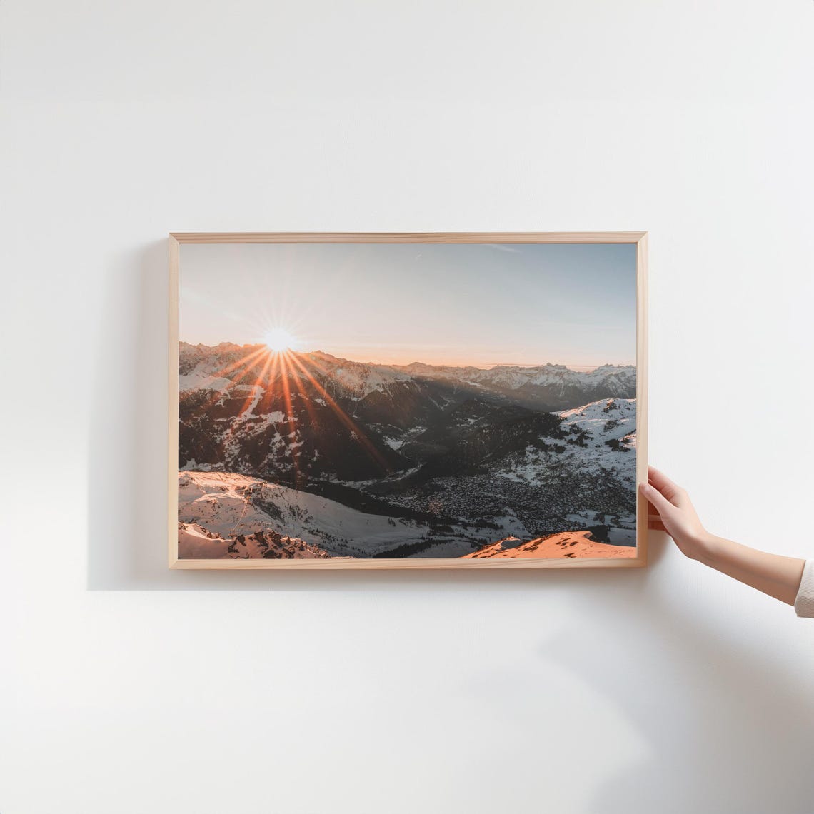 Verbier Switzerland Sunset Sunburst Over Snowy Alpine Peaks Poster - Image 2