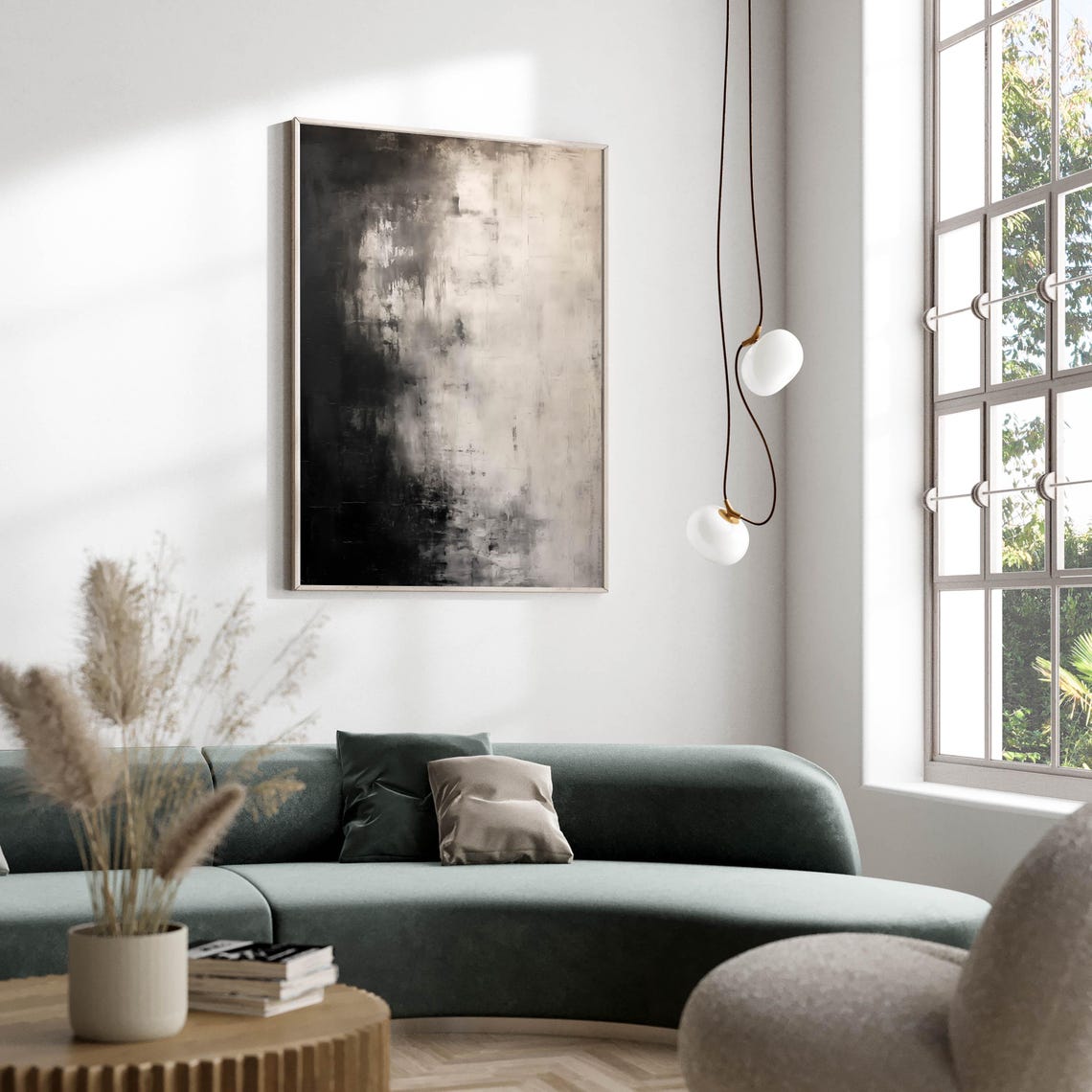 Black And White Moody Abstract Painting Textured Monochrome Art Poster - Image 2