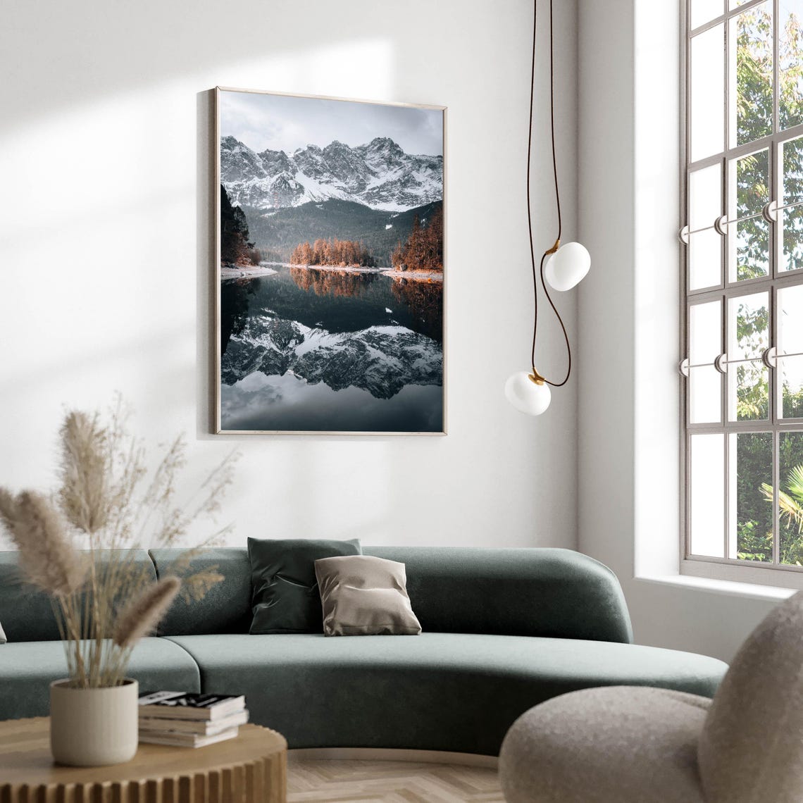 Snow Capped Mountain Peaks Mirrored in Calm Alpine Lake Poster - Image 2