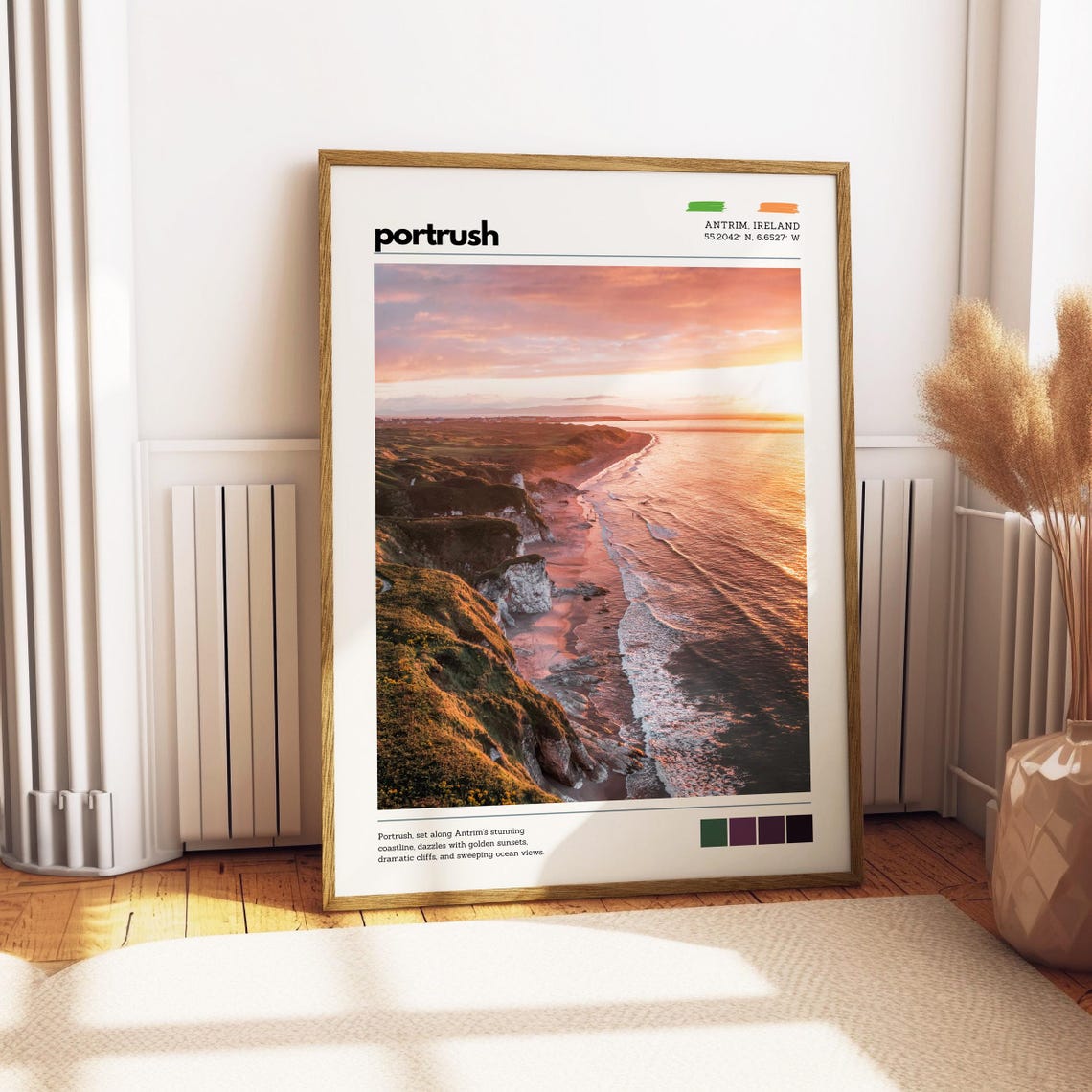 Portrush Antrim Ireland Golden Sunset Coast Cliffs Ocean Travel Poster - Image 4