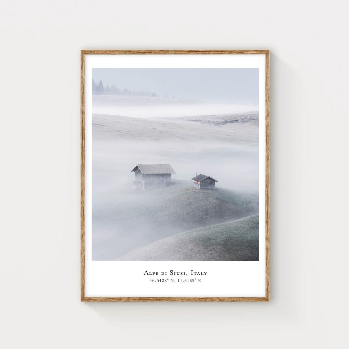 Alpe di Siusi Foggy Alpine Meadow Huts Dolomites Italy Poster