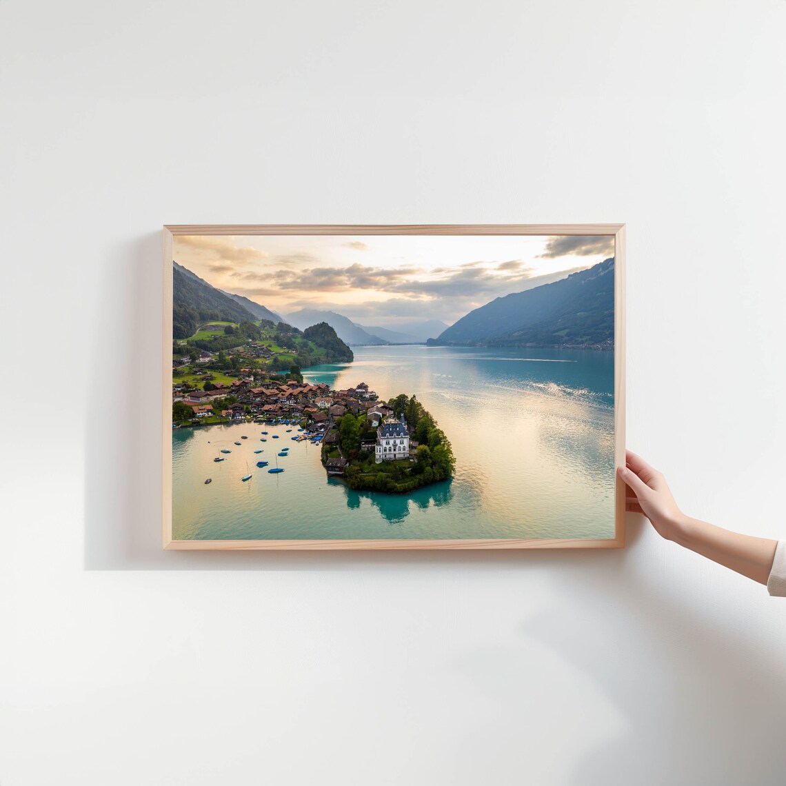 Iseltwald Village on Lake Brienz Switzerland at Sunset Photo Poster - Image 2