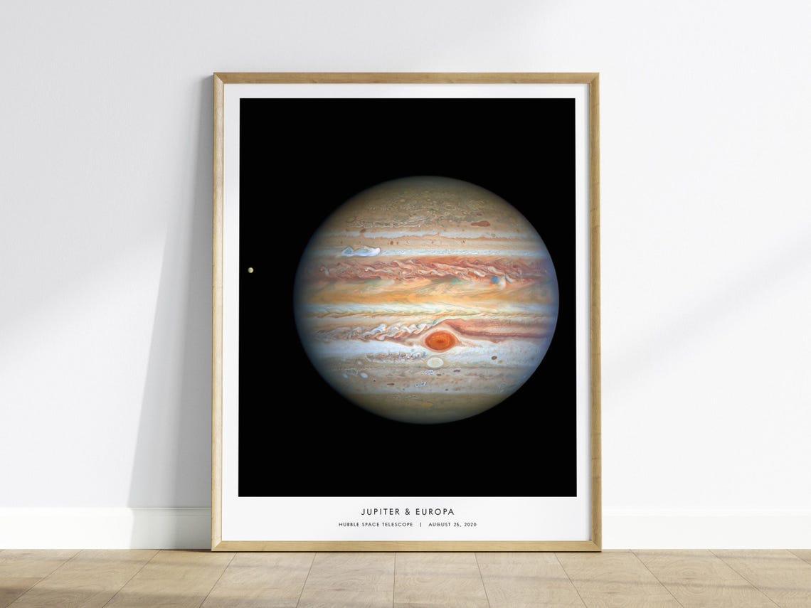 Jupiter and Europa Great Red Spot Hubble Telescope Space Poster