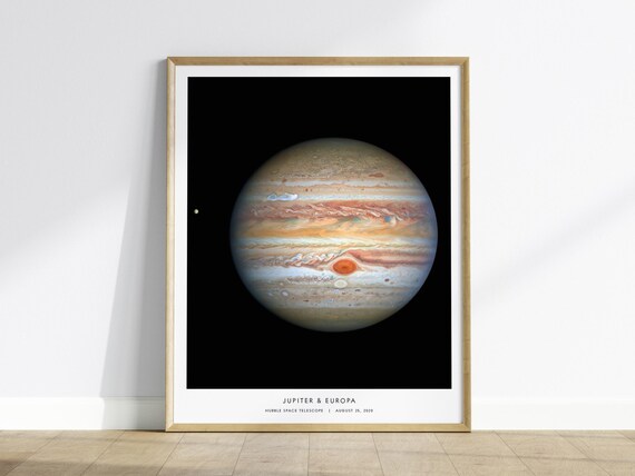 Jupiter and Europa Great Red Spot Hubble Telescope Space Poster