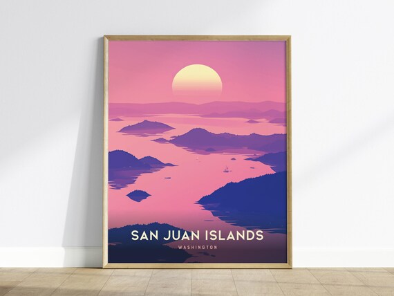 San Juan Islands Washington Pink Sunset Archipelago Travel Poster