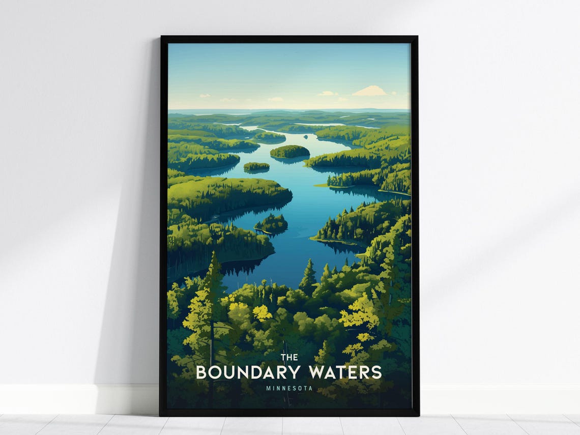 Boundary Waters Canoe Area Wilderness Poster Minnesota Aerial Art
