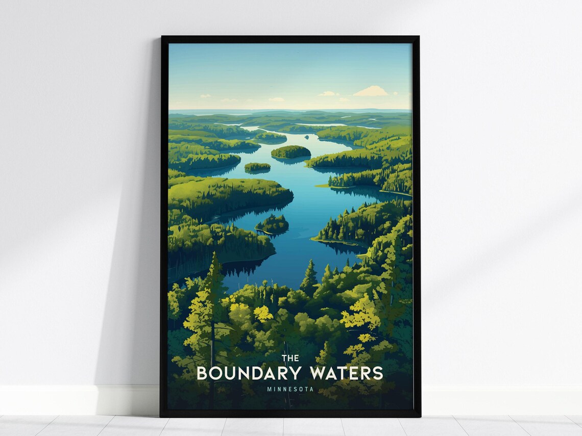 The Boundary Waters Minnesota Canoe Lakes Aerial Travel Poster