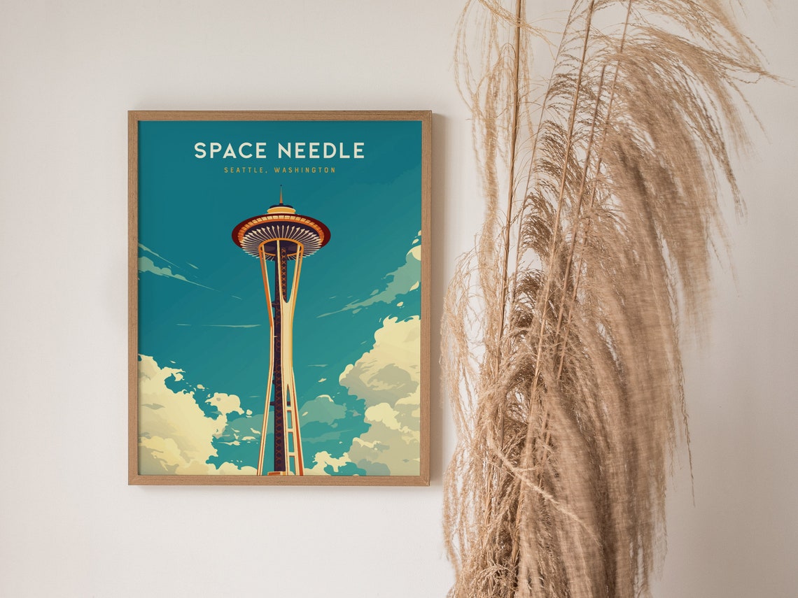 Space Needle Seattle Washington Vintage Style Travel Art Poster - Image 3
