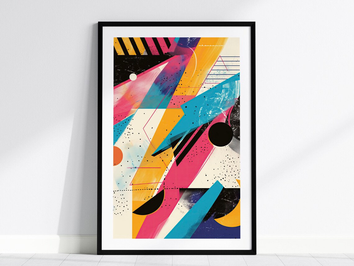 80s Abstract Geometric Colorful Retro Art Poster with Bold Shapes