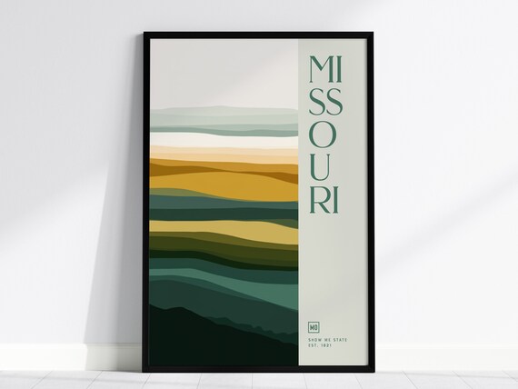 Missouri Retro Minimalist Layered Hills Show Me State Art Poster