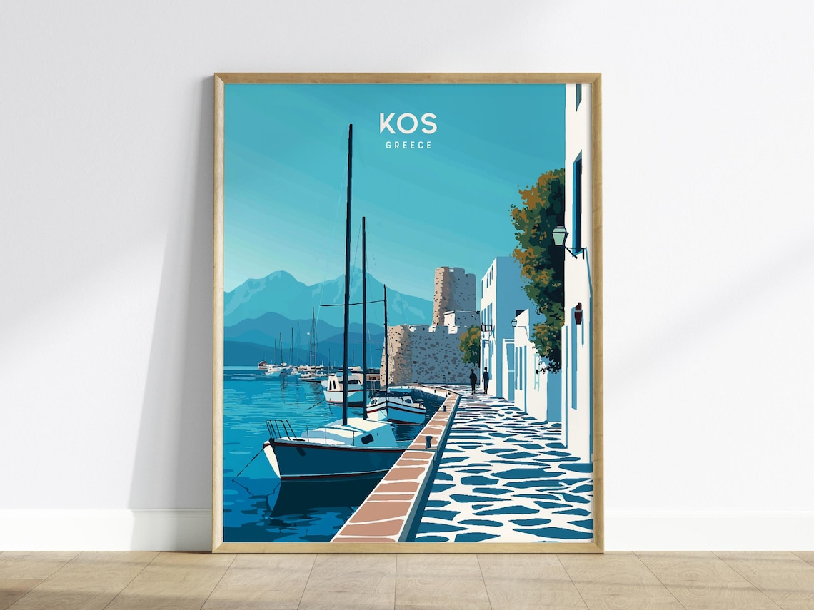 Kos Greece Harbor Sailboats Castle Aegean Island Travel Poster