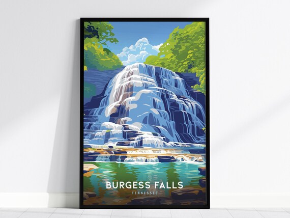 Burgess Falls Tennessee Waterfall Illustration Vintage Travel Style Poster