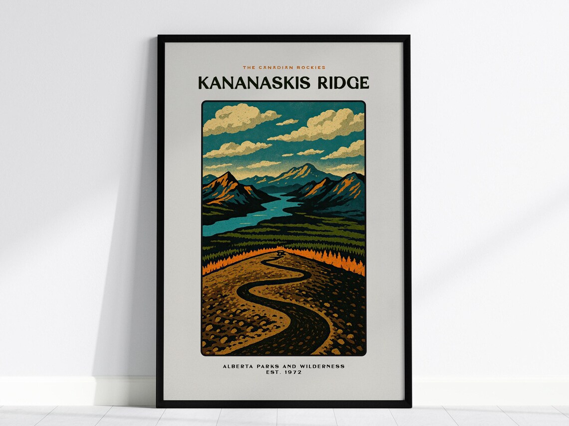 Kananaskis Ridge Canadian Rockies Vintage WPA Style Travel Poster