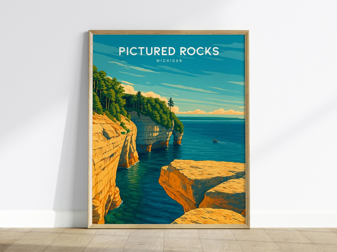 Pictured Rocks Michigan Sandstone Cliffs Lake Superior Poster