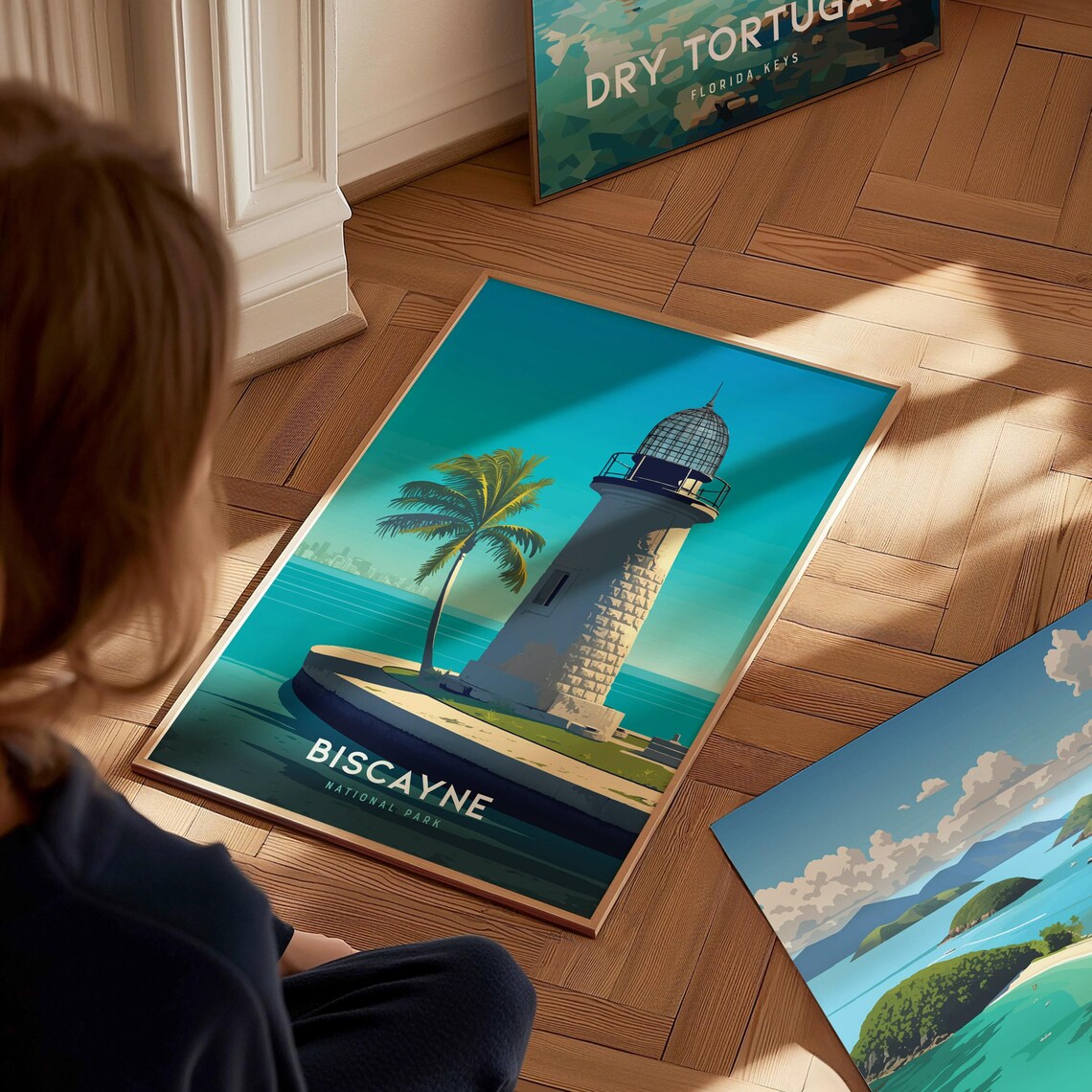 Biscayne National Park Florida Lighthouse Tropical Travel Poster - Image 2