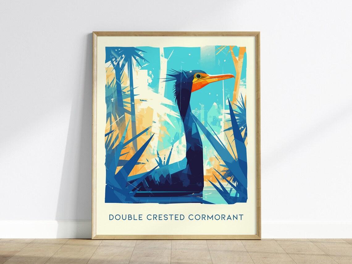 Florida Cormorant Abstract Impressionist Bird Art Print