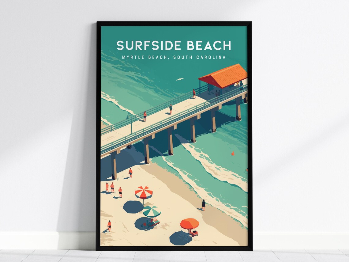 Surfside Beach Pier Art Print, Myrtle Coastal Decor