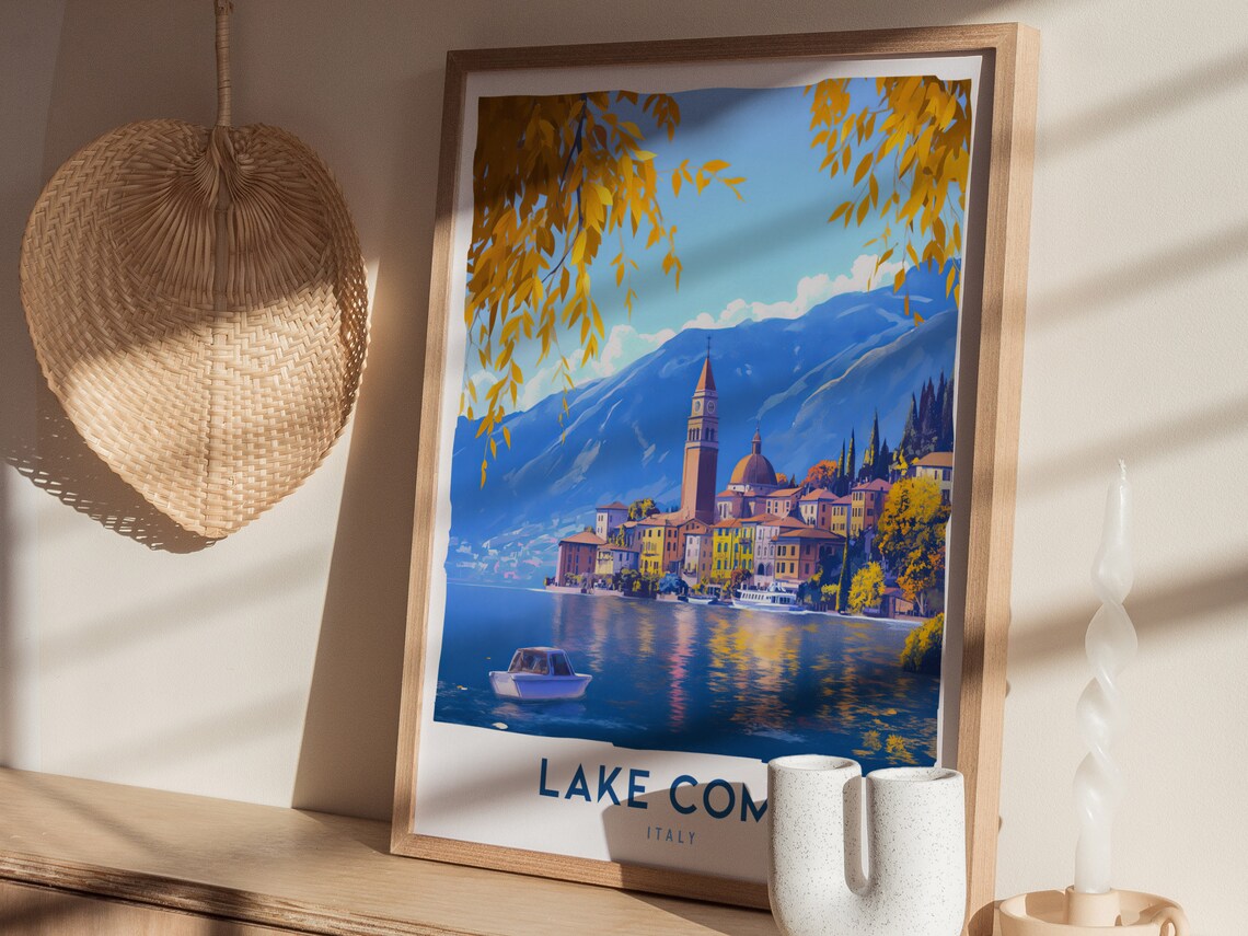 Lake Como Italy Lakeside Village Golden Foliage Travel Poster - Image 4