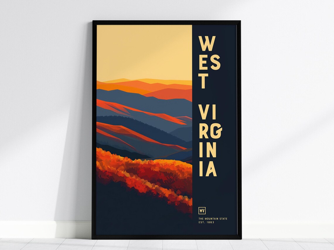 West Virginia Mountain State Blue Ridge Fall Colors State Travel Poster