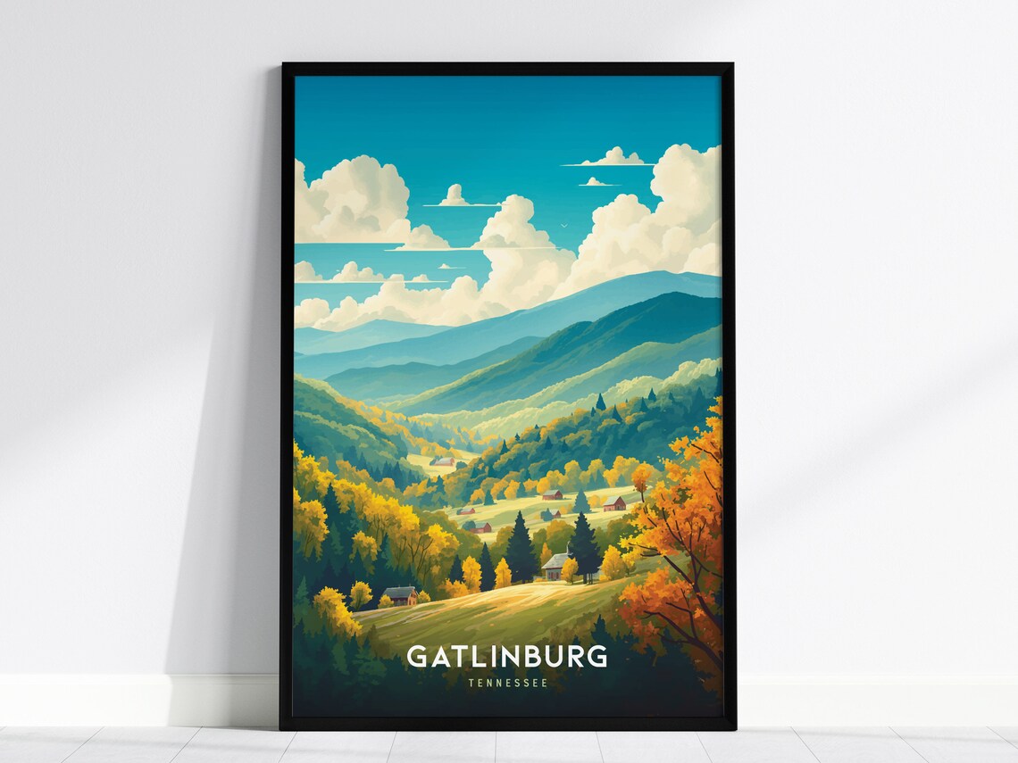 Gatlinburg Tennessee Smoky Mountains Autumn Valley Fall Art Poster