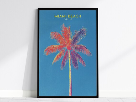 Miami Beach Florida Retro Palm Tree Neon Pop Art Beach Coast Poster