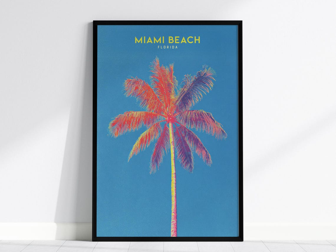 Miami Beach Florida Retro Palm Tree Neon Pop Art Beach Coast Poster