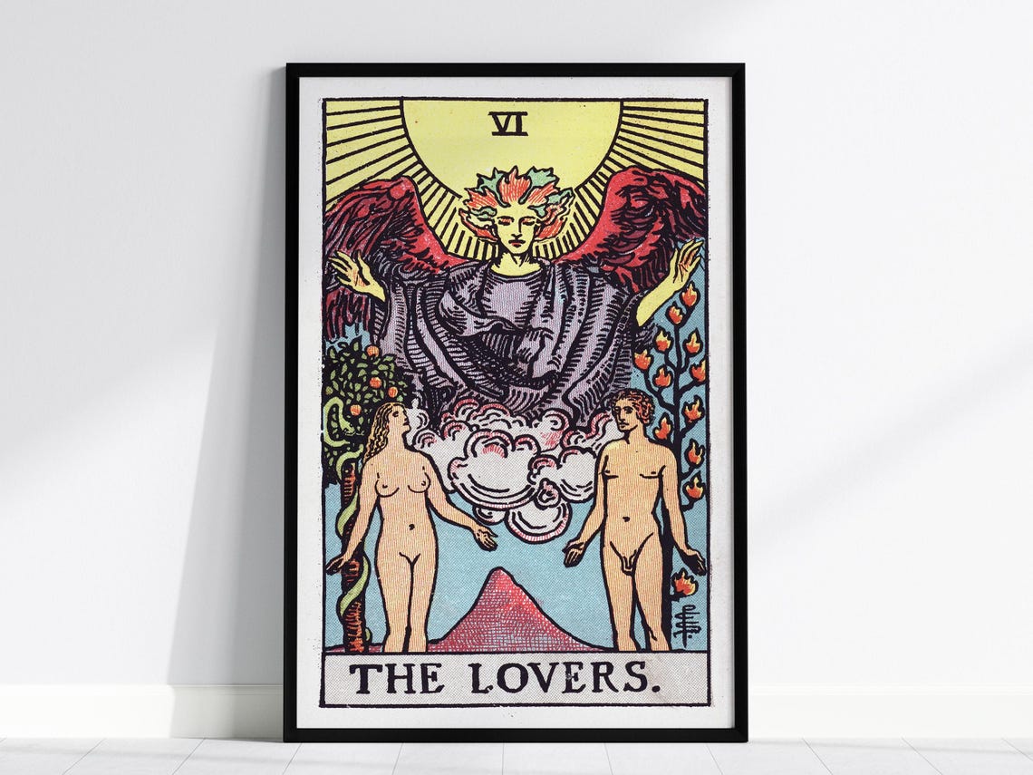 The Lovers Tarot Card Vintage Major Arcana Mystical Art Poster