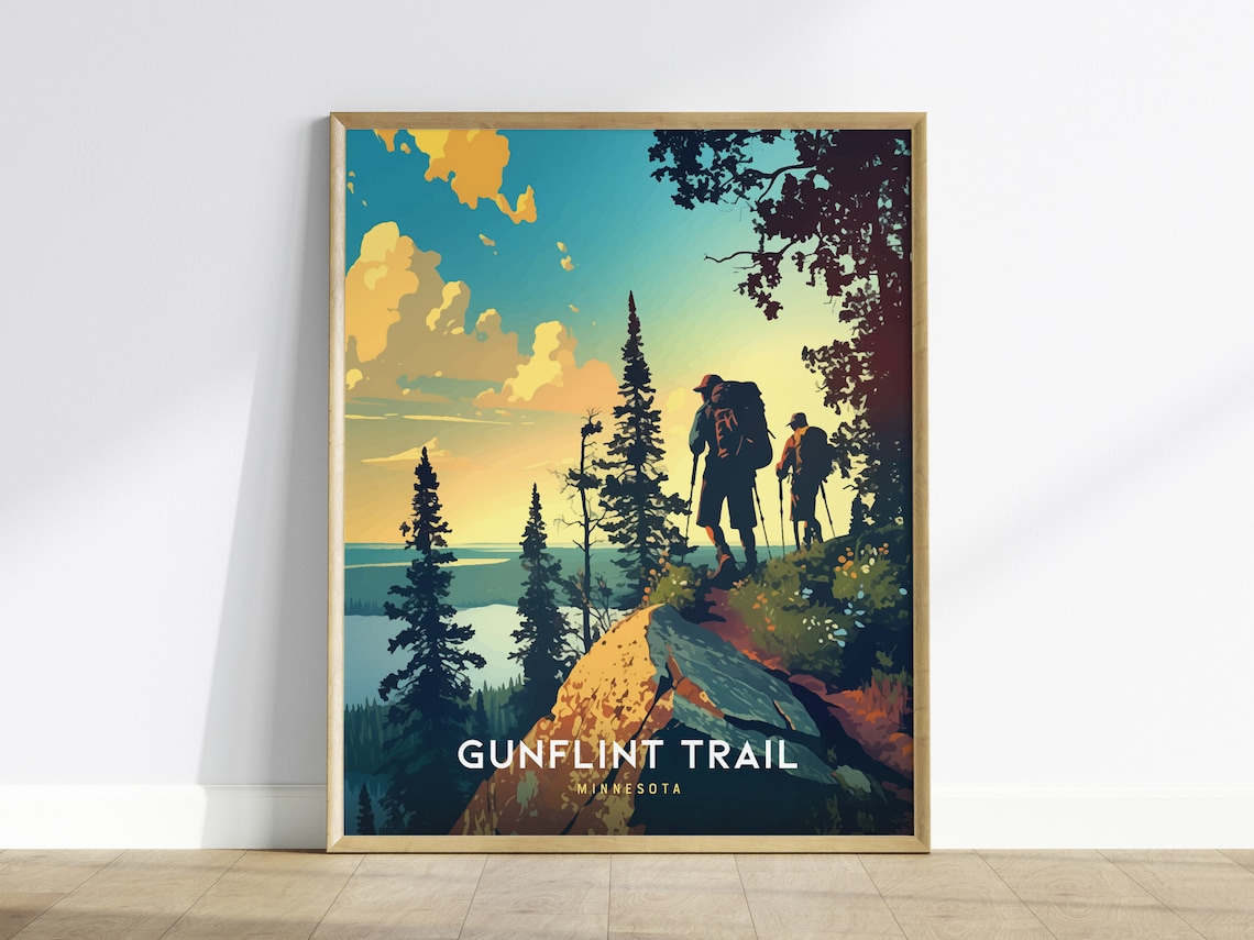 Gunflint Trail Minnesota Hikers Sunset Lake View Travel Poster