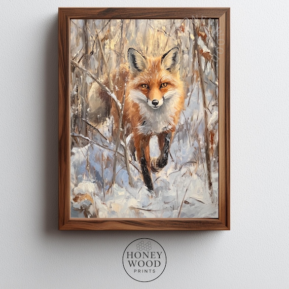 Moody Red Fox In Frostkissed Thicket Winter Wildlife Art Rustic Cabin Wall Decor Nature Scene 30