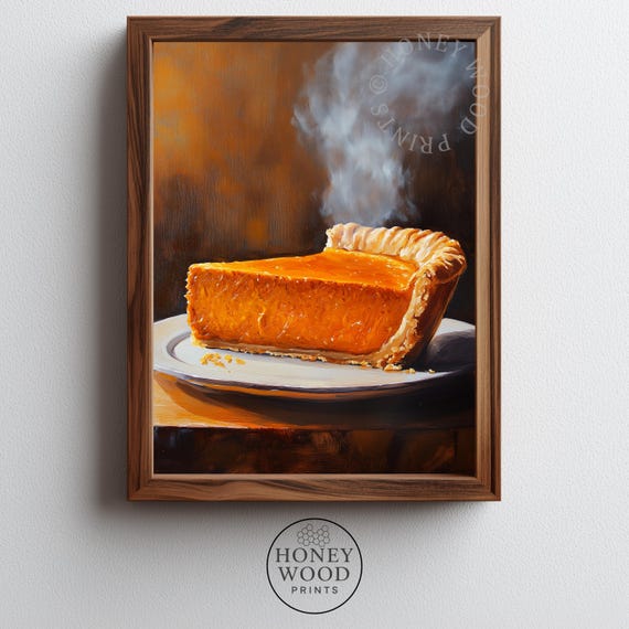 Cozy Pumpkin Pie Wall Art Rustic Autumn Still Life Warm Thanksgiving Kitchen Decor Realistic 42