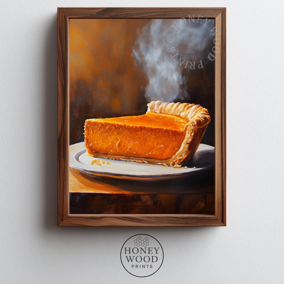 Cozy Pumpkin Pie Wall Art Rustic Autumn Still Life Warm Thanksgiving Kitchen Decor Realistic 42